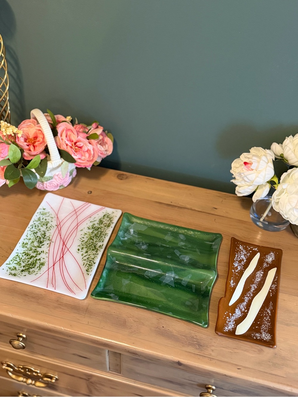 Handmade Fused Glass Sushi Trinket Dishes Set Studio Art Decor